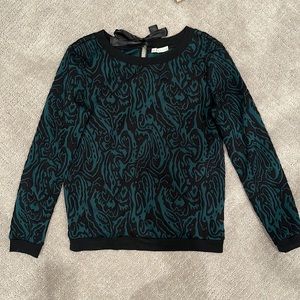 Hinge forest green bow back Jacquard sweater
